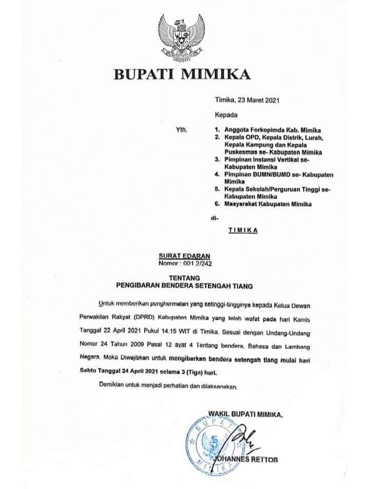 Ilustrasi berita Mimika: Mimika Berduka, Instansi Pemerintah dan Warga Diminta Kibarkan Bendera Setengah Tiang Selama 3 Hari