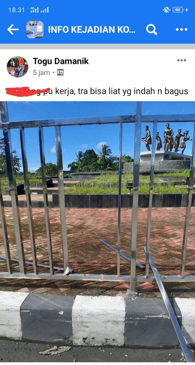 Ilustrasi berita Mimika: Belum Diresmikan, Pagar Bundaran Petrosea Rusak, Awalnya Diduga Sengaja Dirusak Ternyata Ditabrak Sepeda Motor
