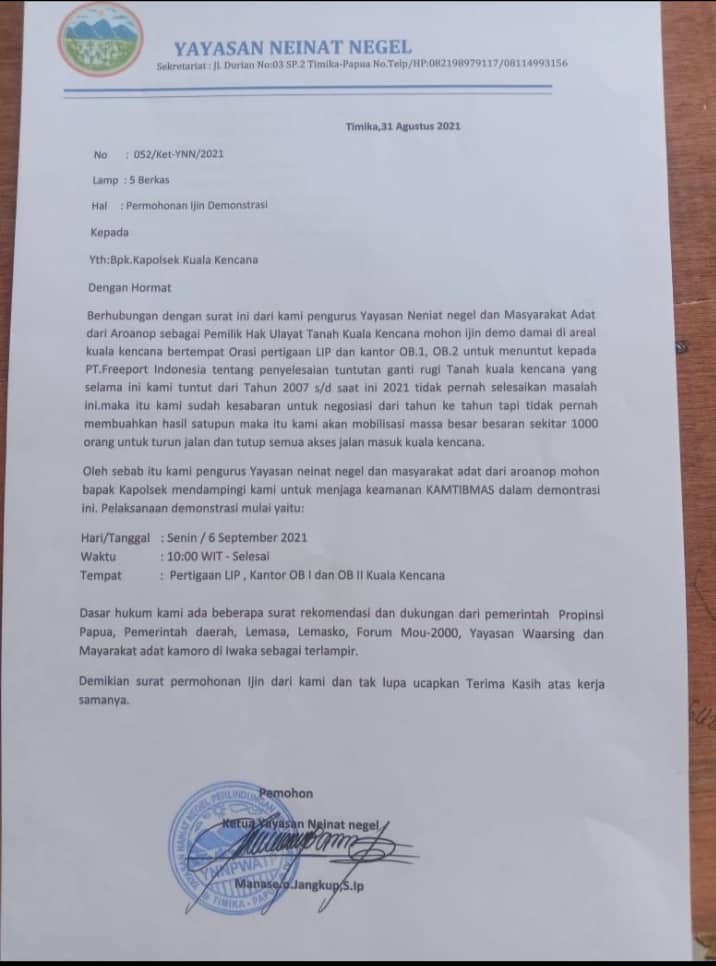 Ilustrasi berita Mimika: Yayasan Neinat Negel dan Masyarakat Aroanop Ancam Duduki Area Kota Kuala Kencana, Senin Gelar Demo
