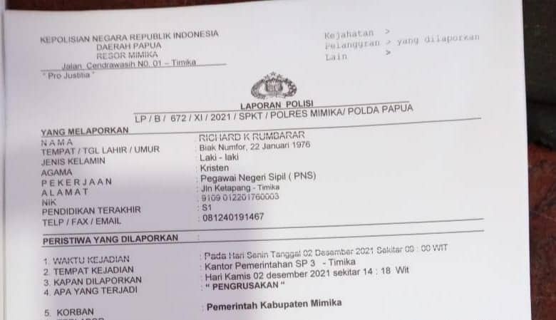 Ilustrasi berita Mimika: Resmi !!! Satpol PP Mimika Laporkan FPHS ke Polisi, Yafet Ingatkan Aparat Jangan Jadi Alat Kekuasaan