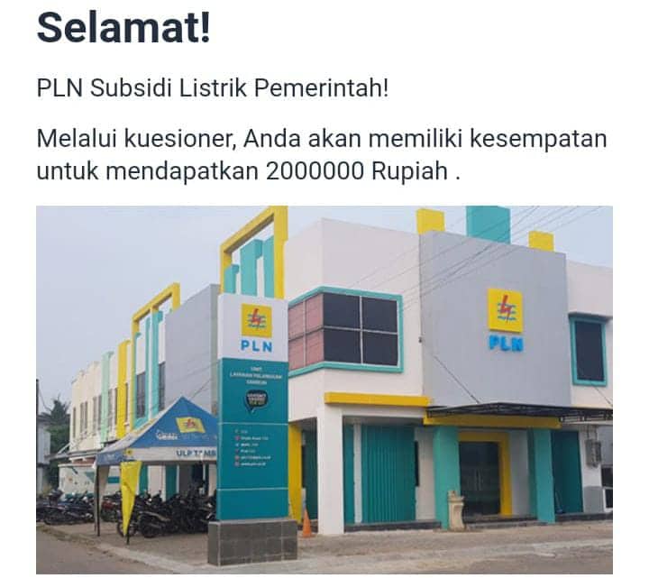 Ilustrasi berita Mimika: PLN Subsidi Listrik Hingga Rp 5 Juta Lewat Kuisoner, Halo! Warga Timika Jangan Percaya Itu Hoaks, Ini Faktanya….