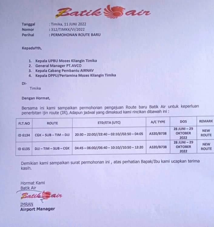 Ilustrasi berita Mimika: Batik Air Ajukan Ijin Rute Baru, Penumpang Pesawat dari Timika Tujuan Surabaya Tidak Lagi Transit di Makassar