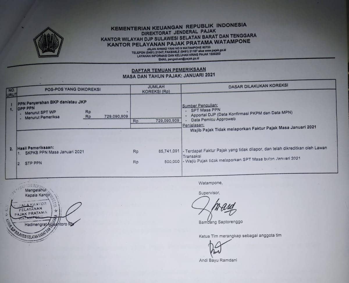 Bukti faktur pajak fiktif.