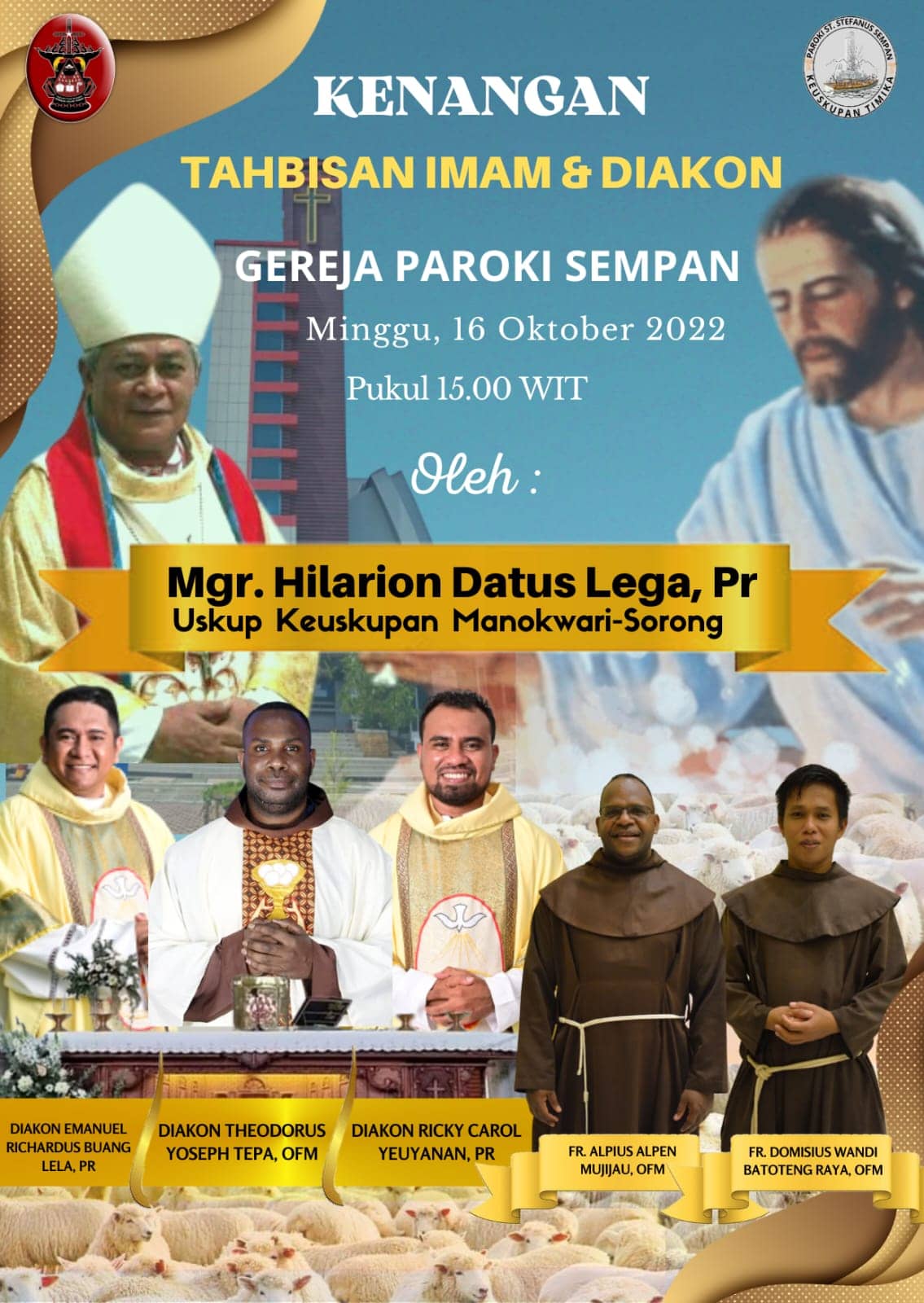 Flayer tahbisan 3 imam dan 2 diakon di Paroki St Stefanus Sempan.