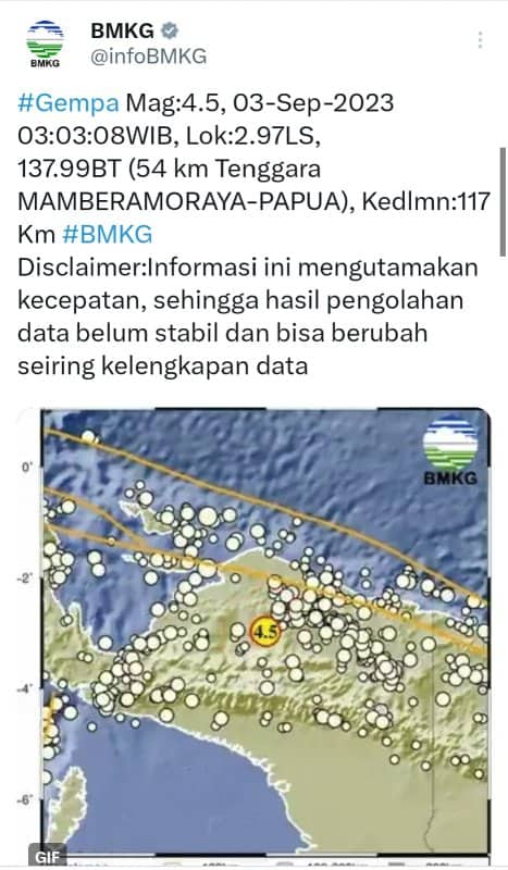 Ilustrasi berita Papua: Dua Gempa Guncang Memberamo Raya dan Nabire