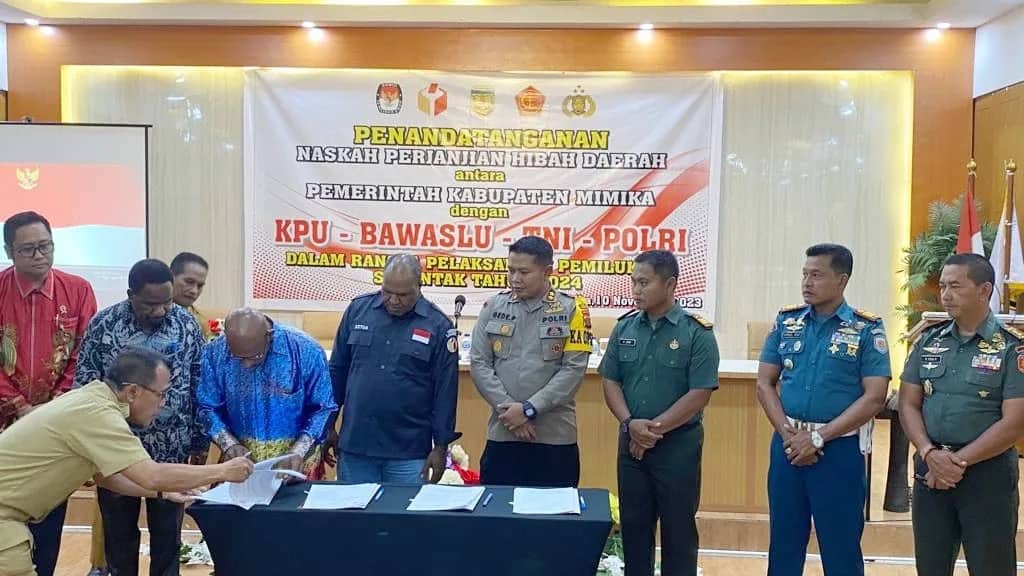 Ilustrasi berita Mimika: Pemda Mimika Tandatangani NPHD Bersama KPU Bawaslu dan TNI/Polri, Ini Rincian Anggarannya