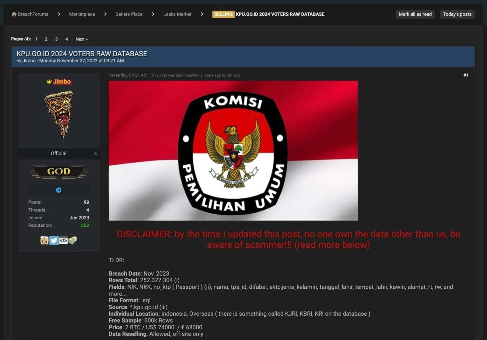 Ilustrasi berita Nasional: Situs KPU Dibobol, 204 Juta Data Pemilih Diperjualbelikan