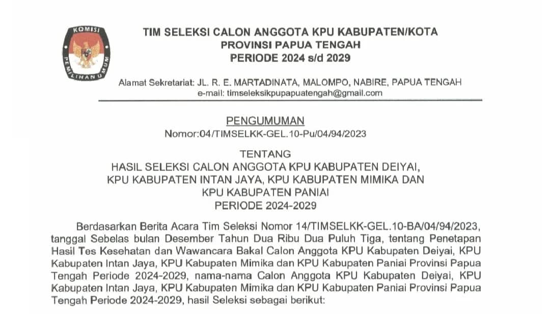 Ilustrasi berita Mimika: Inilah Daftar Nama Calon Komisioner KPU Mimika yang Lolos 10 Besar