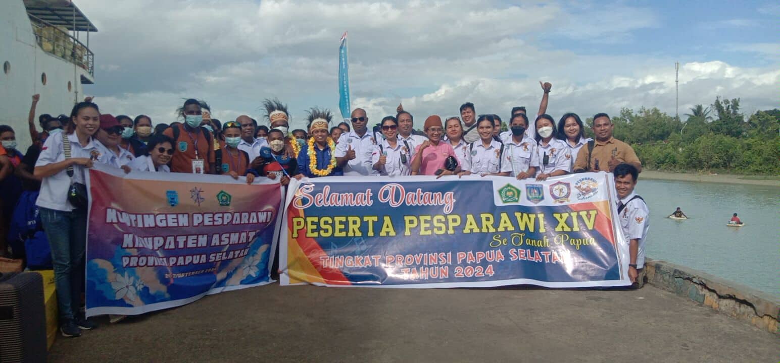 Ilustrasi berita Papua: Tiba di Merauke, Kontingen Pesparawi Kabupaten Asmat Disambut Panitia Dengan Pengalungan Khas Budaya Merauke