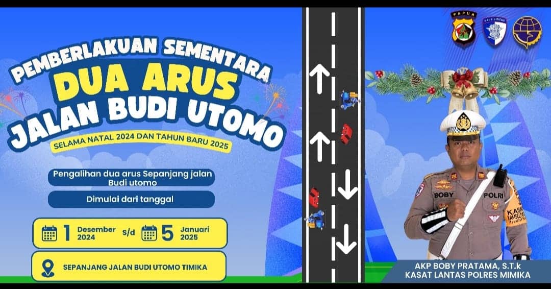 Ilustrasi berita BERITA UTAMA: Mulai 1 Desember 2024, Arus Lalulintas Jalan Budi Utomo Timika Kembali Dua Arah, Ini Alasannya…