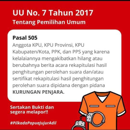 Ilustrasi berita BERITA UTAMA: Tiba-tiba Form C1 Plano Distrik Jila Dilaporkan Hilang, PPD Terancam Pidana Penjara, PKPU Nomor 18 : Kotak Suara Harus Dibuka