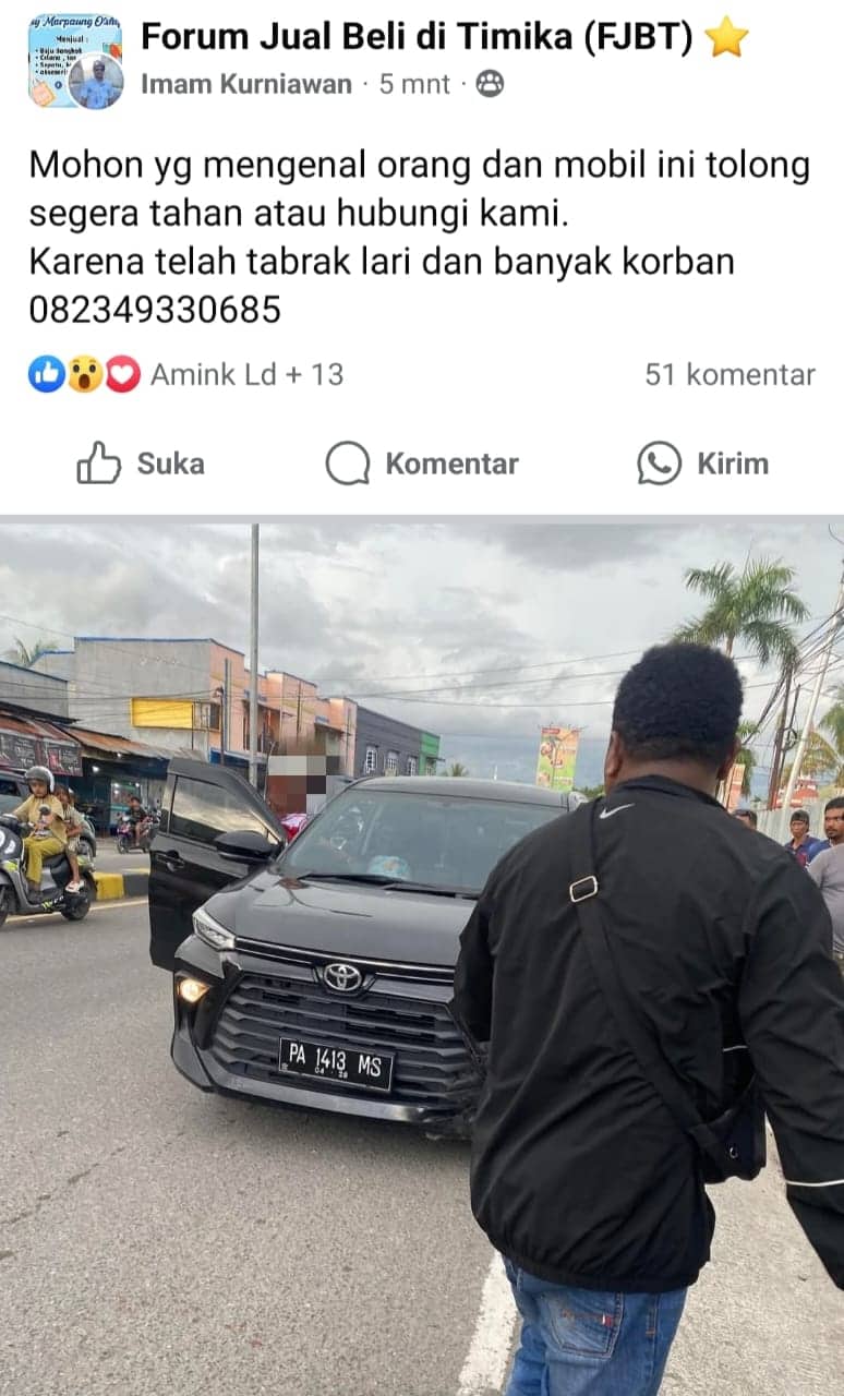 Ilustrasi berita Mimika: Viral di Medsos! Wanita Pengendara Toyota Avanza Hitam Tabrak Lari, Satu Korban Luka Parah