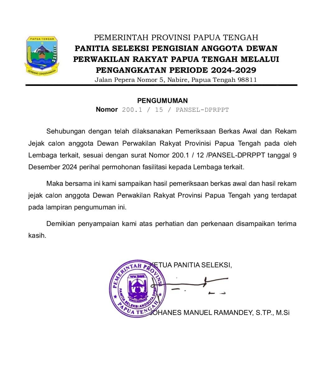 Ilustrasi berita Mimika: Empat Peserta Asal Mimika Lolos Seleksi Berkas Calon Anggota DPR Papua Tengah Jalur Pengangkatan Periode 2024-2029
