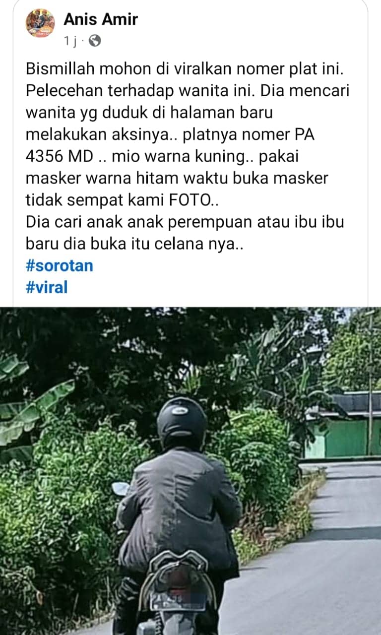 Ilustrasi berita Mimika: Viral di Facebook, Pengendara Sepeda Motor "Pamerkan" Alat Vitalnya di Salahsatu Sekolah TK di Timika