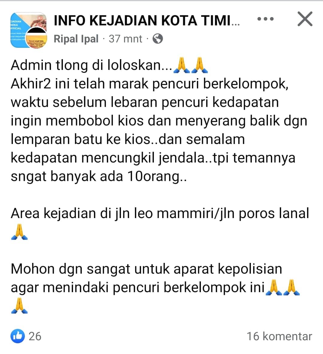 Ilustrasi berita Mimika: Marak Aksi Pencurian Berkelompok di Jalan Leo Mamiri Timika, Warga Resah