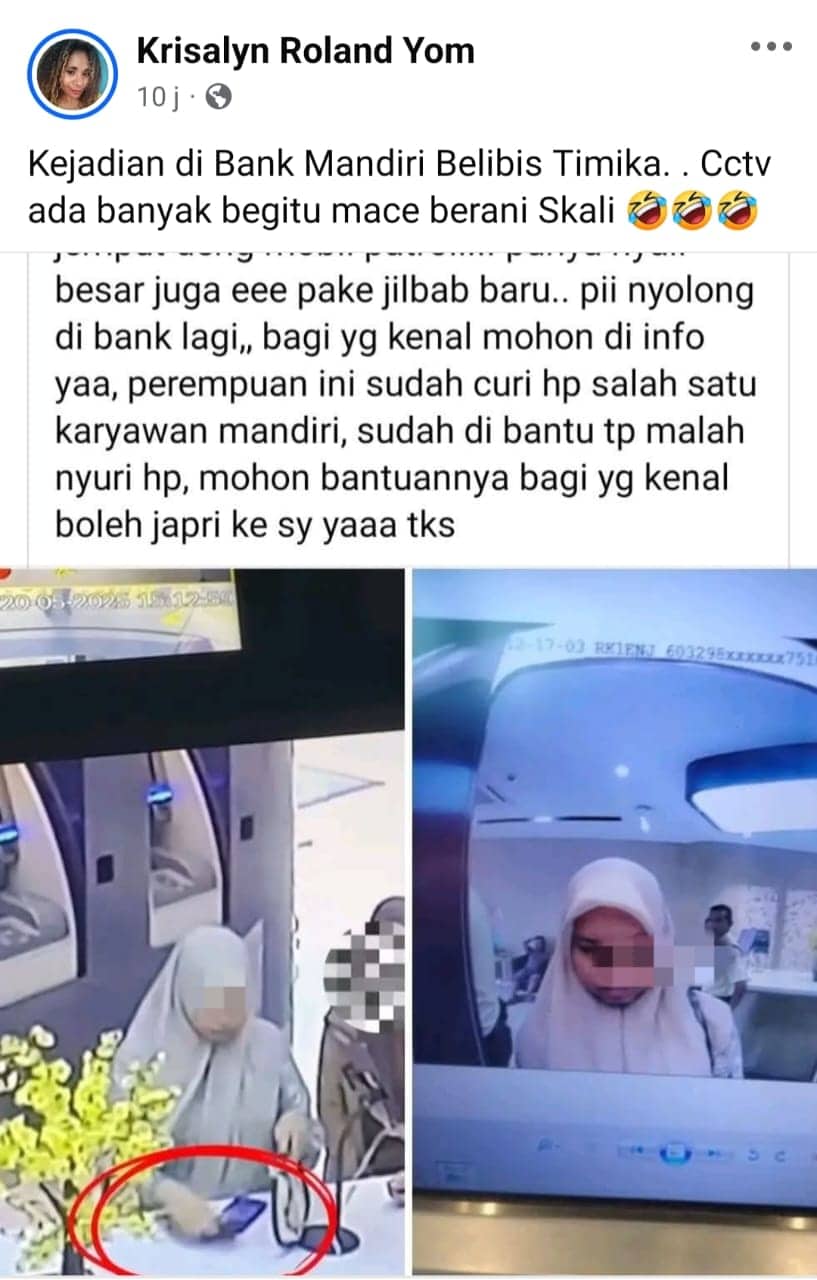 Ilustrasi berita Mimika: Viral di Medsos, Nasabah Terekam CCTV Curi Handphone Milik Karyawan Bank Mandiri Cabang Timika