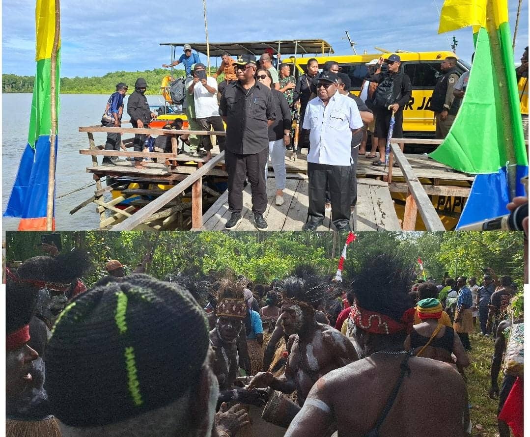 Ilustrasi berita Mimika: Bupati dan Wakil Bupati Bersama Rombongan Tiba di Uta, Disambut Tarian Adat Kamoro