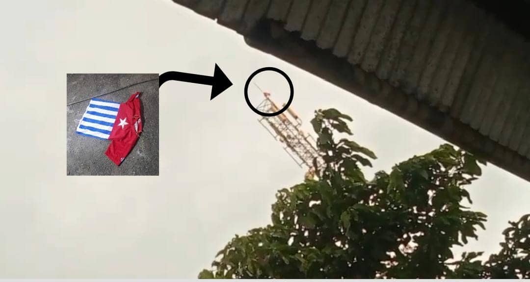 Ilustrasi berita Mimika: Beredar Video Kain Mirip Bintang Kejora Berkibar di Tower SP 13, Kapolres Mimika: Bukan Bendera Tapi Kaos