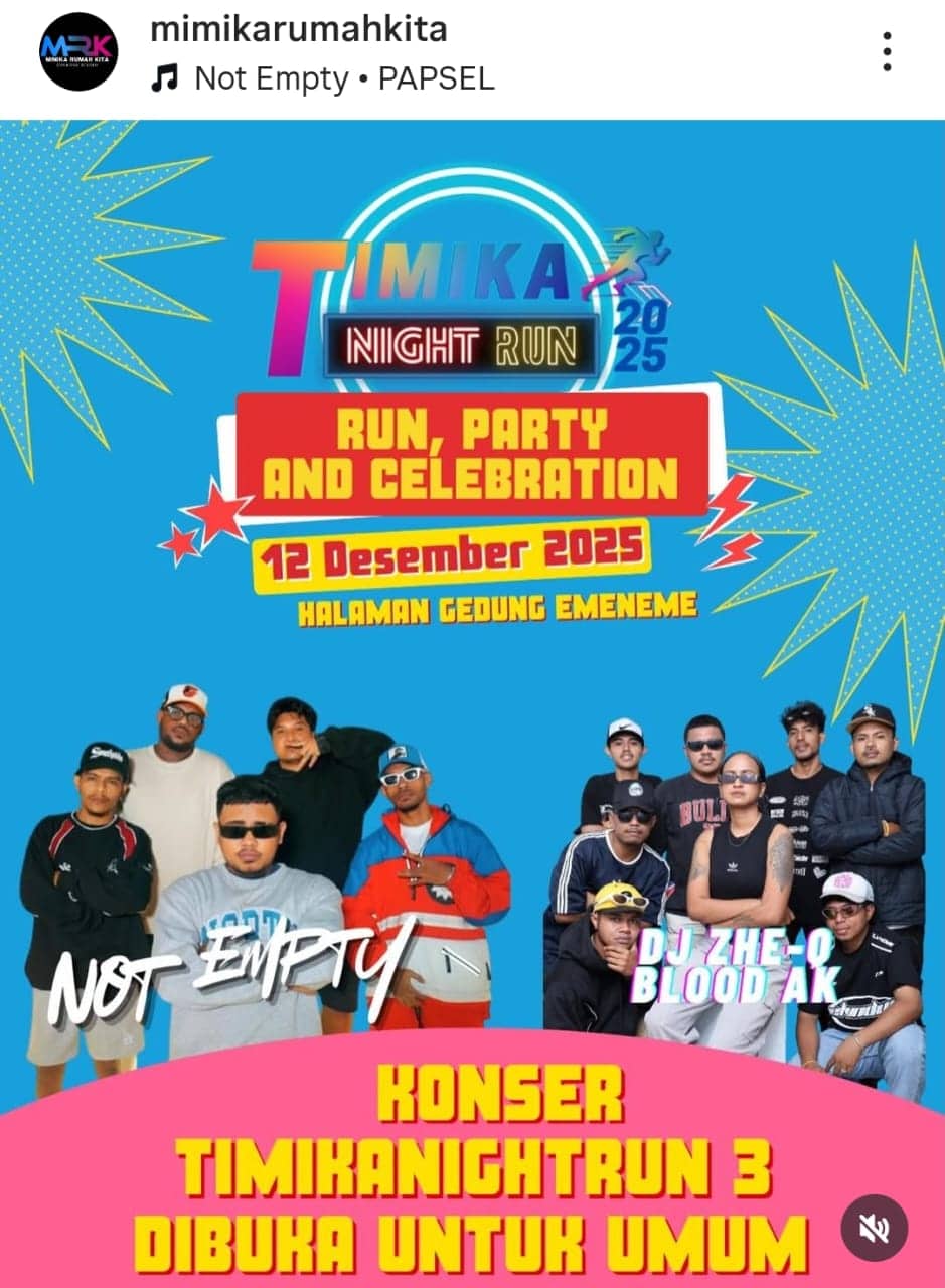 Ilustrasi berita Mimika: Bupati Mimika Dijadwalkan Lepas 1.000 Peserta Timika Night Run #3, Grup Rap Not Empty Siap Hipnotis Dipanggung Finish