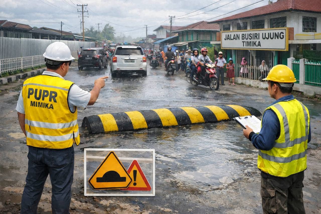 Ilustrasi berita Mimika: Polisi Tidur di Jalan Busiri Ujung Timika Dikeluhkan Warga, Picu Kemacetan dan Genangan Air